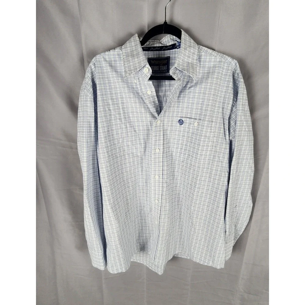 Wrangler George Strait Collection Men's Blue/White Plaid Button-Up Shirt Size L - Picture 1 of 7